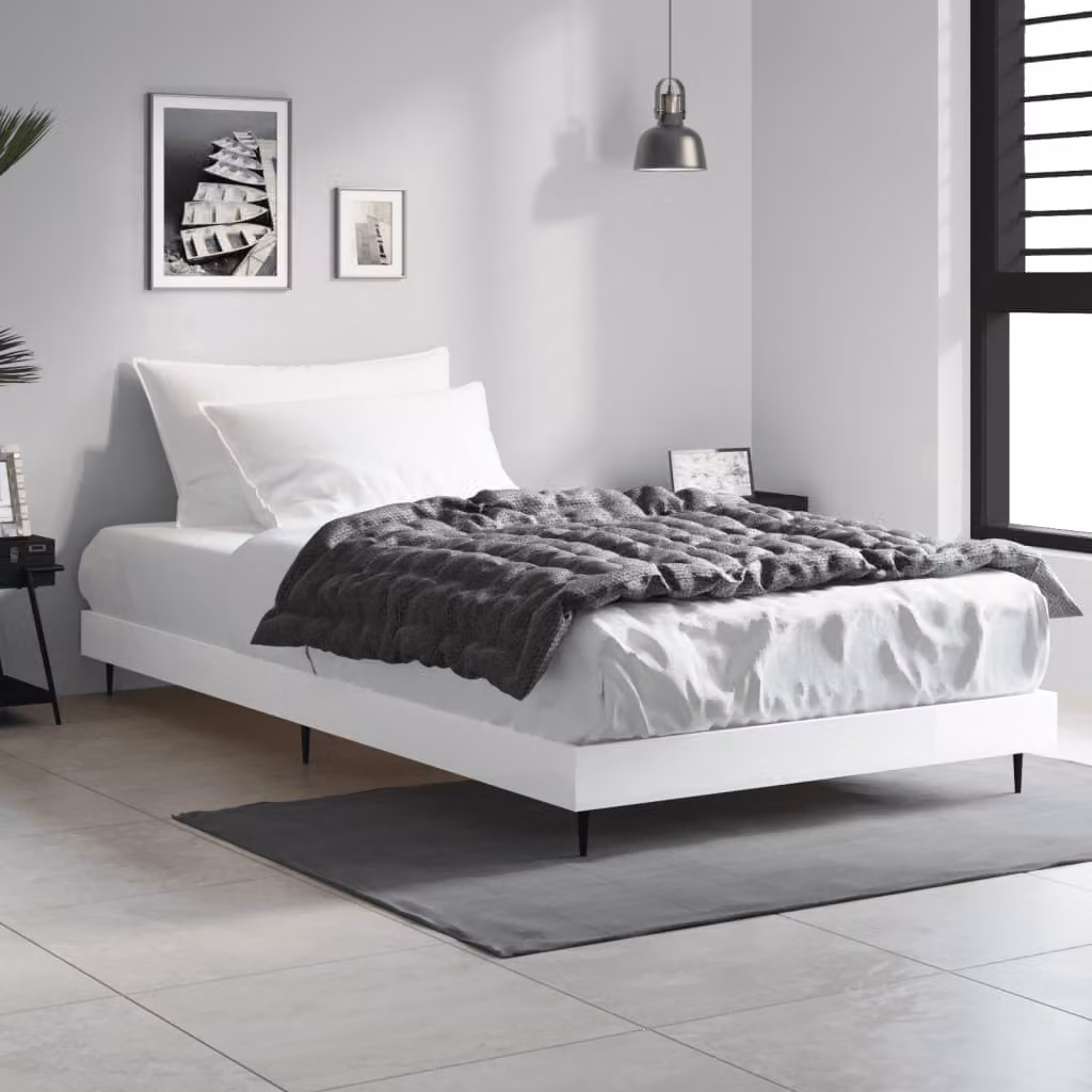 vidaXL Giroletto Bianco Lucido in Legno e Metallo L/P: 90 x 200 cm