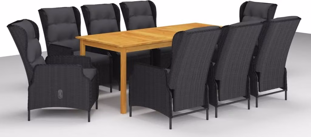 The Living Store 9 pezzi. Set da pranzo da giardino grigio scuro