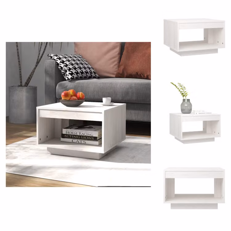 vidaXL Tavolino da salotto bianco 50x50x33,5 cm in legno massello di pino -  Tavolini da salotto