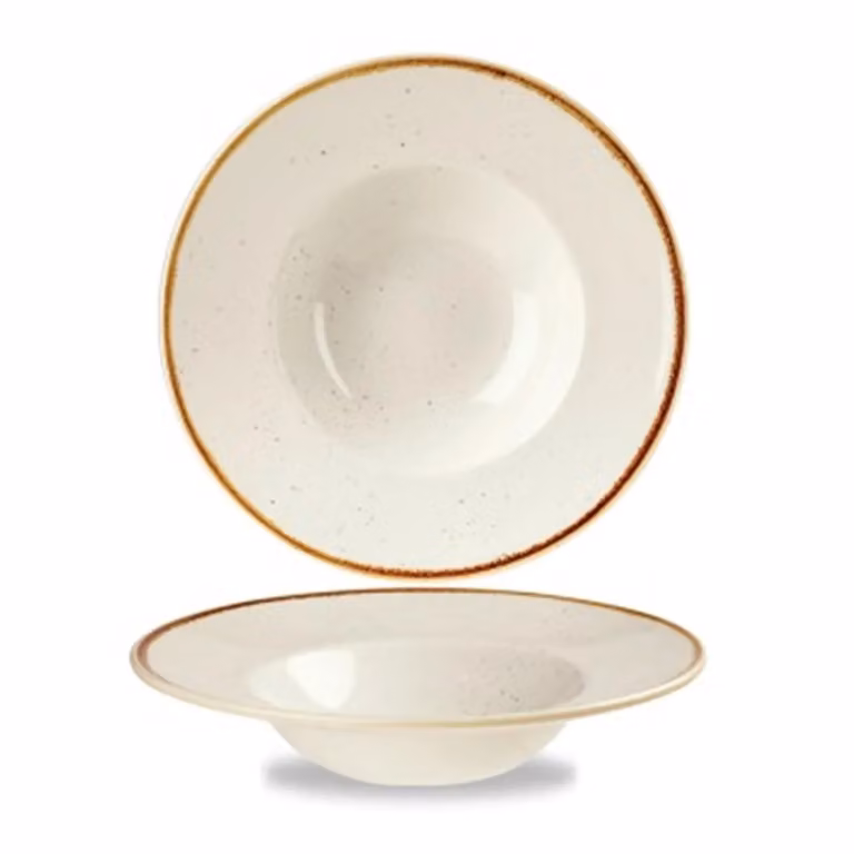 Piatto fondo bordato in porcellana bianco stone, diam. 24cm, 12 pezzi