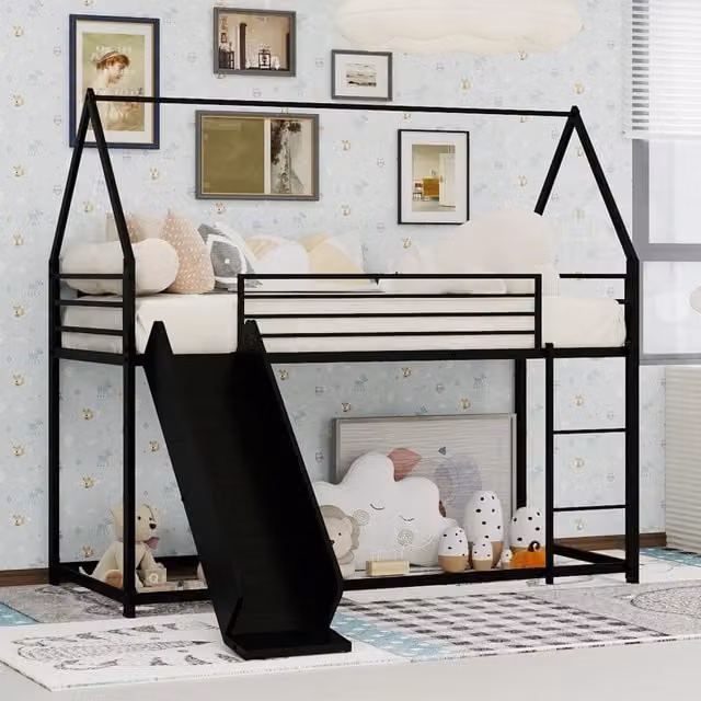 Letto a castello con scivolo ferro nero 100x200 cm