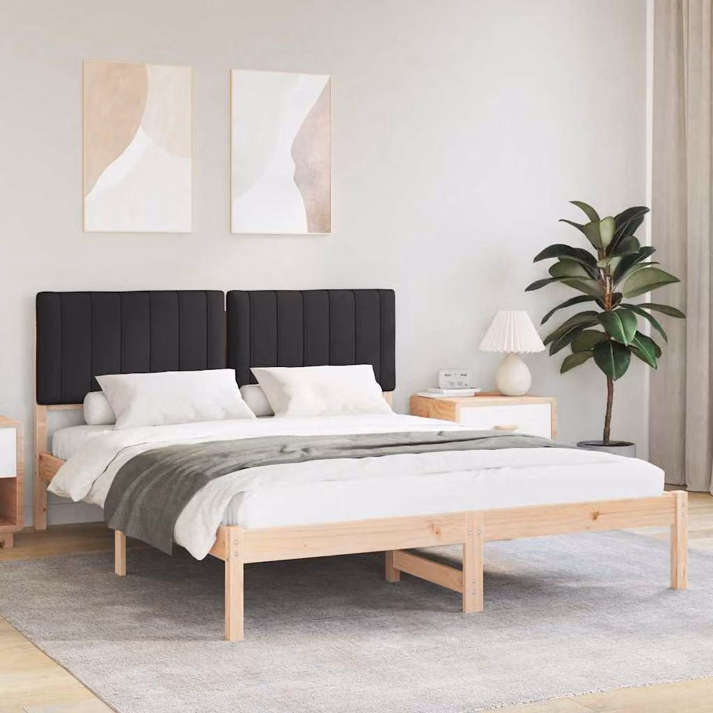 Letto con Testiera Rivestita vidaXL in Pino Massello Nero L/P/H: 150 x 200 x 10d cm – 1