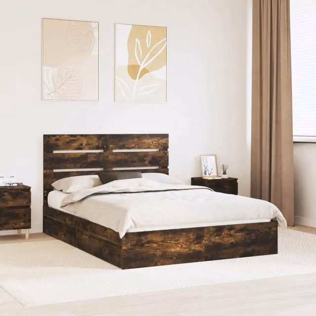 Letto con Contenitore con cassetto Rovere fumé 160 x 200 cm 3411886