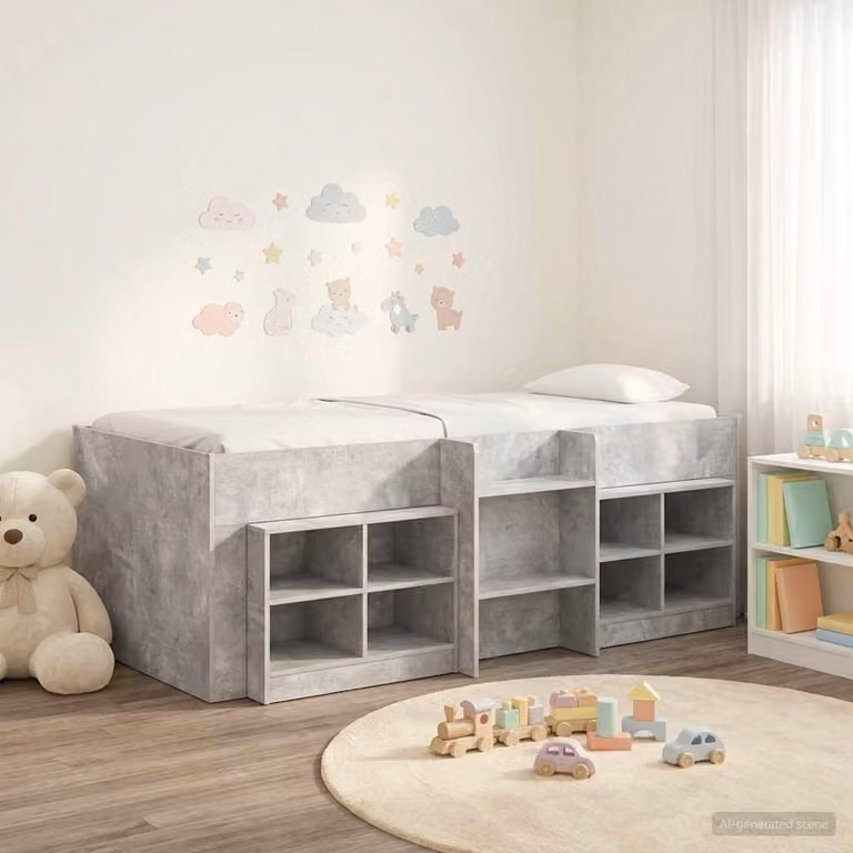 Maison Exclusive - Struttura letto a soppalco con armadio, 3 pezzi, colore grigio cemento, realizzata in materiale composito di legno