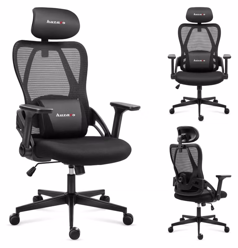 Sedia da gaming ergonomica - con supporto lombare e cuscino poggiatesta - nera
