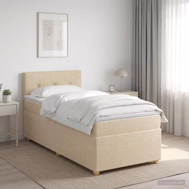 Letto box spring con materasso Crema 90 x 190 cm Tessuto 3452315