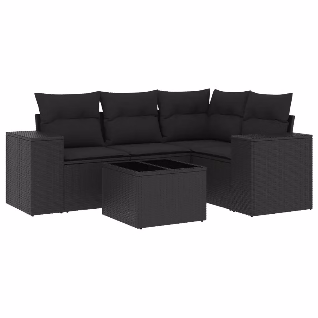 Set di Divani da Giardino vidaXL 5 Pezzi a Forma di L con Cuscini e Tavolino, Polyrattan Nero e Struttura in Acciaio – 2