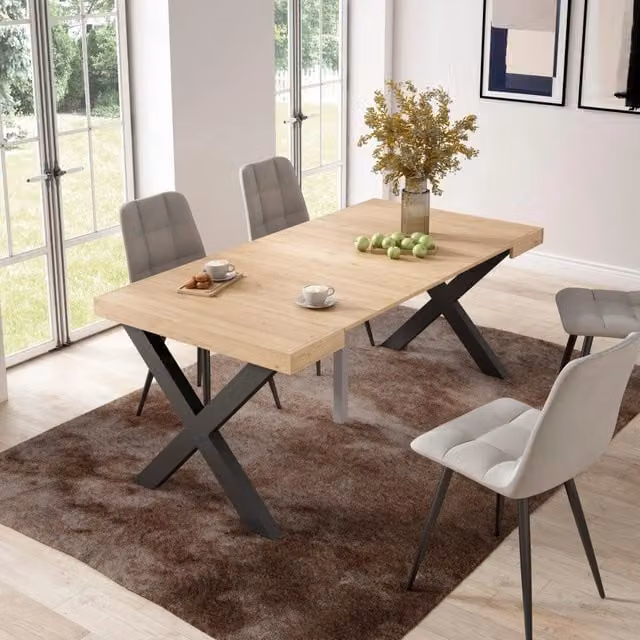 Consolle allungabile, 58 fino 180x90x73cm, Per 8 persone, Gambe in legno, colore Rovere RF2757