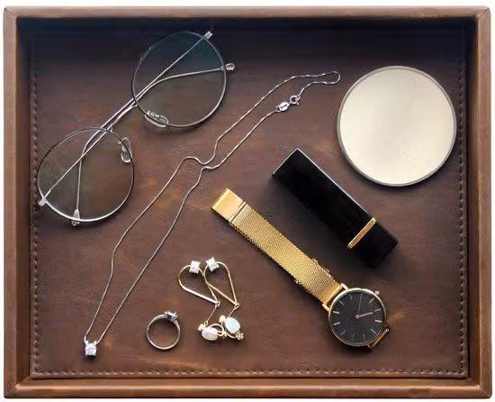 Organizer da scrivania, cassettiera da comodino, 26 x 21 x 4,5 cm, marrone