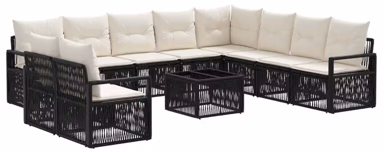 Set Divano da Giardino 11 pcs Nero polyrattan