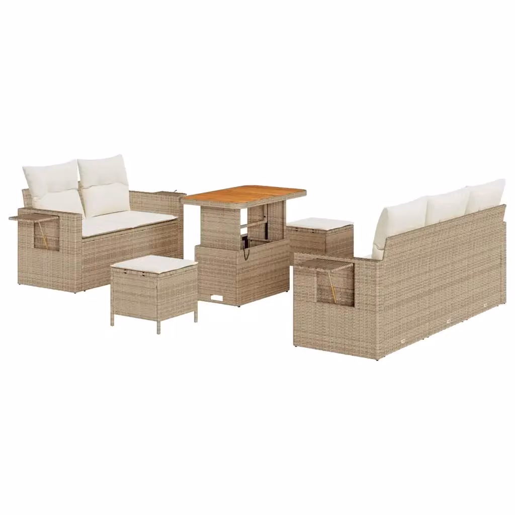 vidaXL Set Divano da Giardino 10 Pezzi Moderno in Polyrattan Beige e Bianco con Cuscini e Tavolino da Caffè – 2