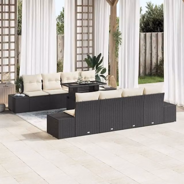 Set Divano da Giardino 9 pz Nero e Crema 3357880