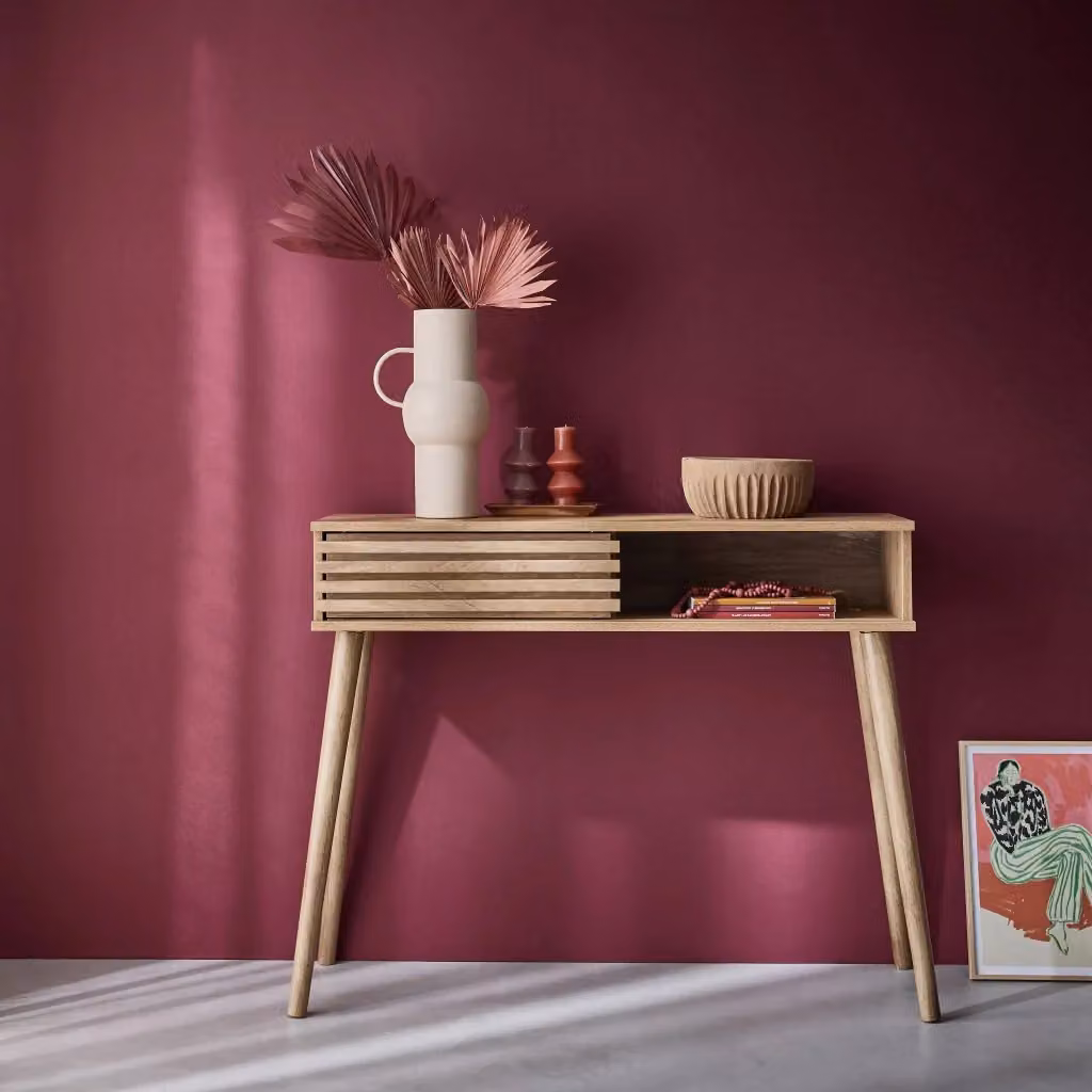 Consolle Sweeek in stile scandinavo con 2 cassetti, effetto legno naturale, marrone, L: 100 cm – 2