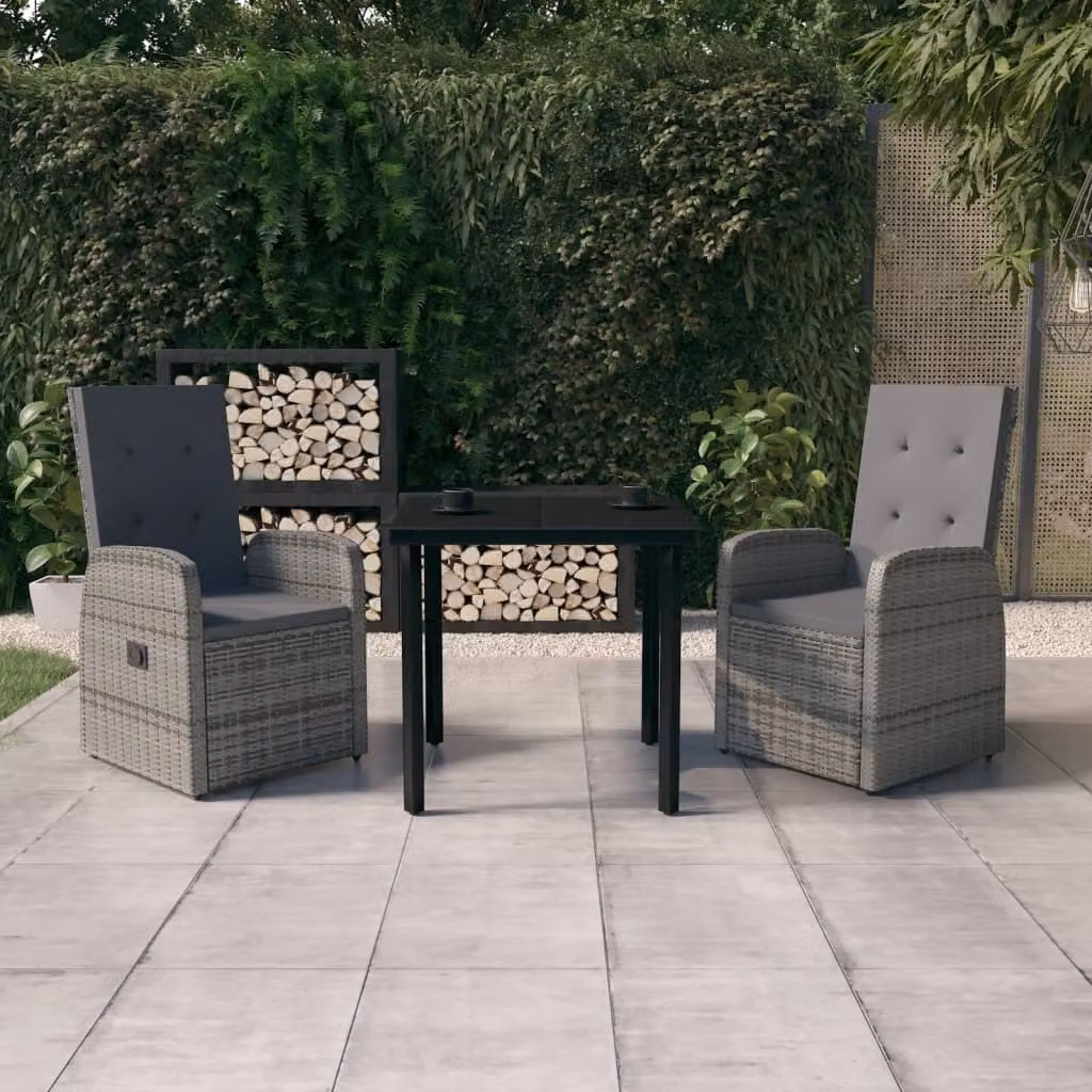 The Living Store Set da pranzo da giardino 3 pezzi con cuscini grigio