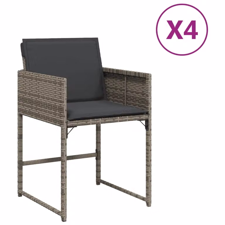 Set di 4 sedie da giardino con cuscini vidaXL in polyrattan grigio con braccioli