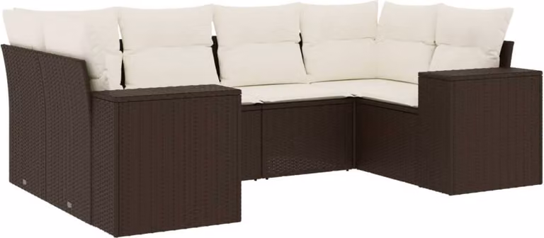 Set Divano da Giardino 6 pz con Cuscini Marrone in Polyrattan