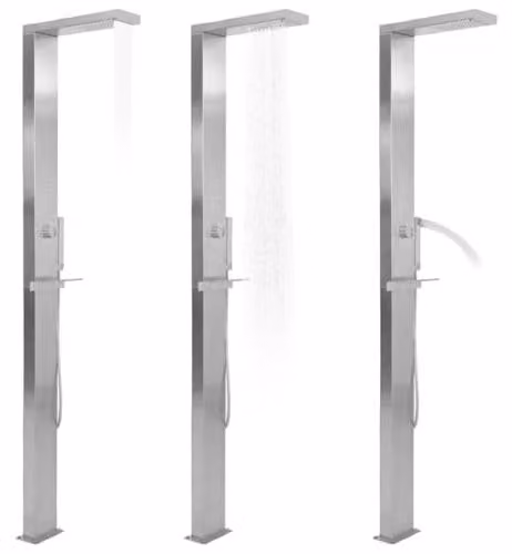 Doccia da giardino, colonna doccia, doccia per piscina, doccia esterna, doccia da giardino, doccia a pioggia, doccia da campeggio, doccia per terrazza, adatta per uso esterno e campeggio, in acciaio inossidabile, quadrata