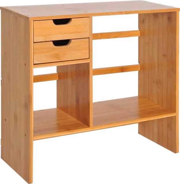 Organizer da scrivania reversibile HOMCOM in bambù marrone con 2 cassetti e ripiani multi-scomparto