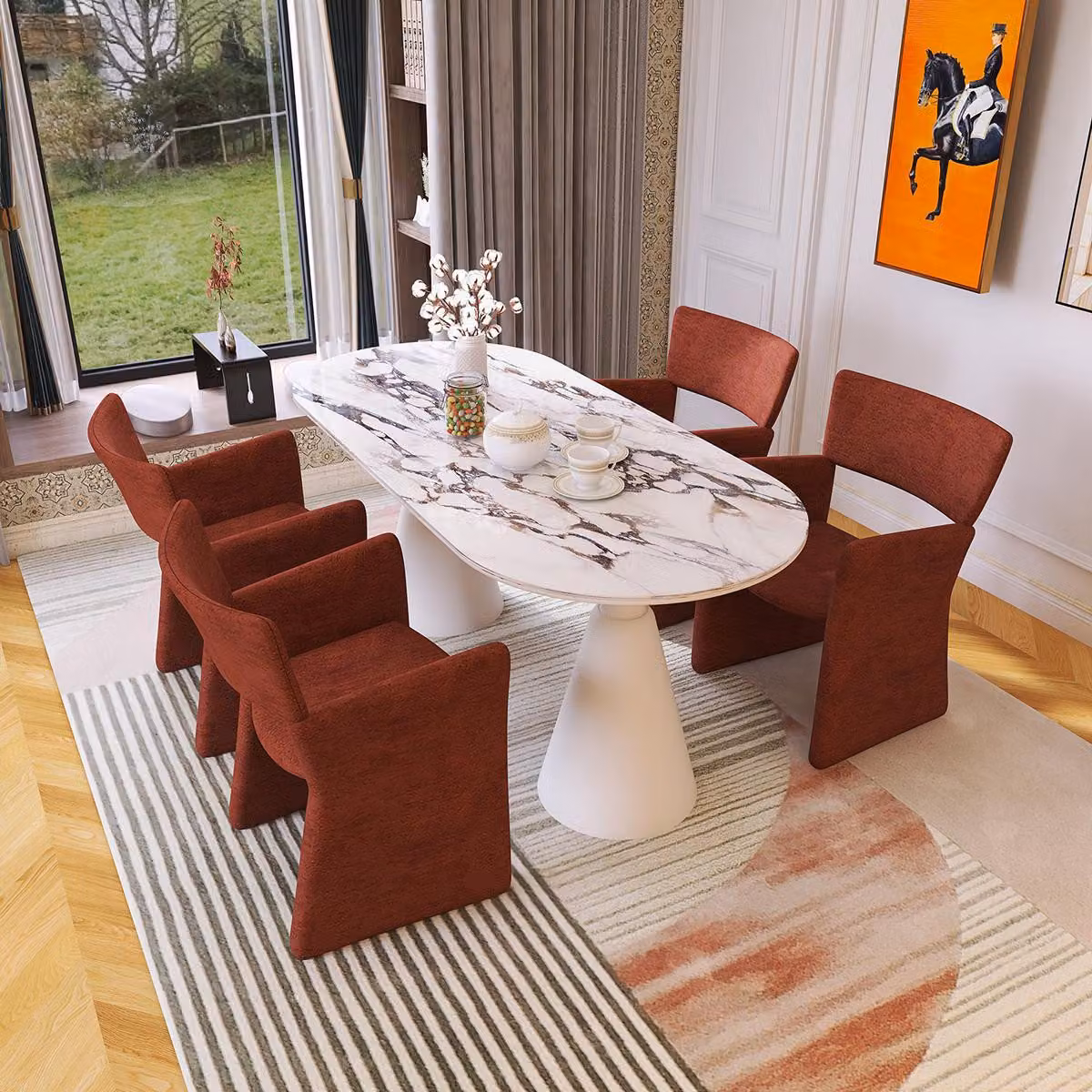 Set per sala da pranzo: tavolo da pranzo e 4 sedie, design completo, mobili per la sala da pranzo