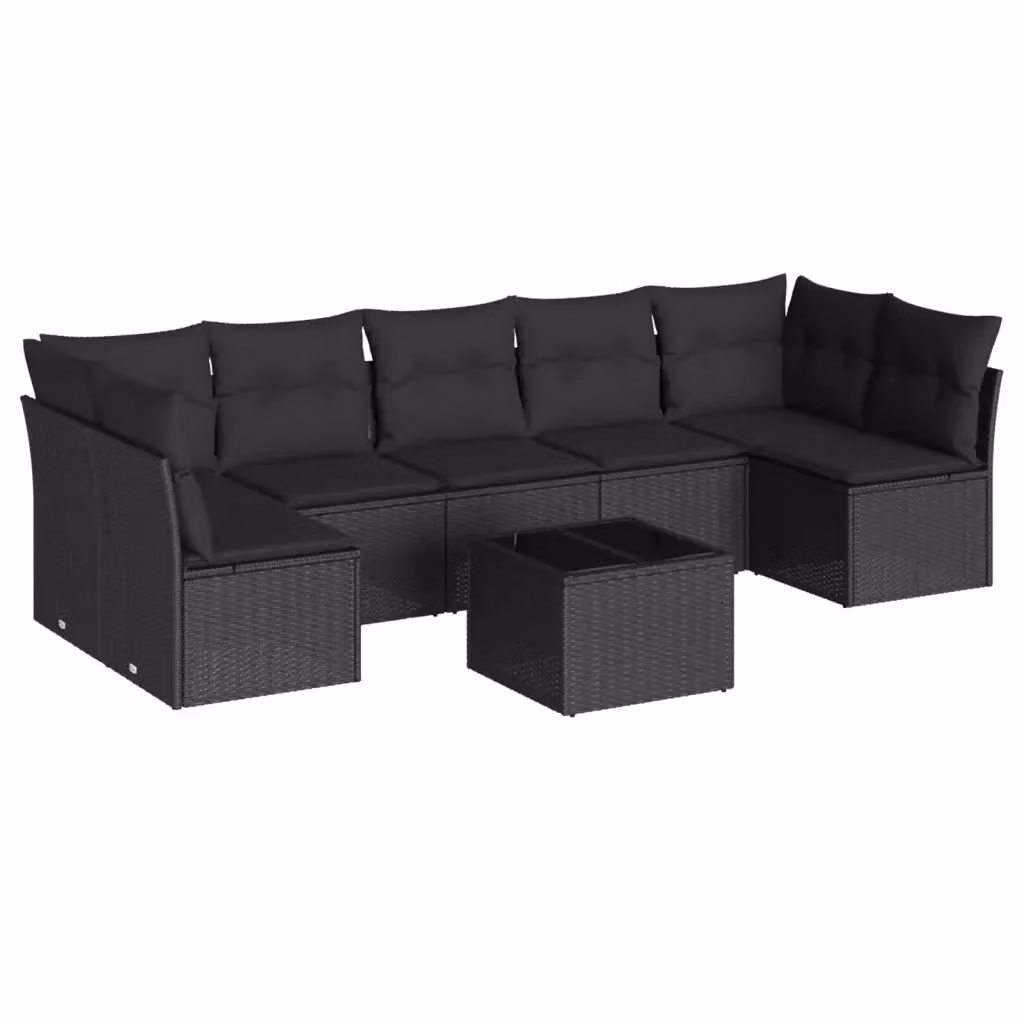 Set di divani da giardino VIDAXL a forma di L in polyrattan nero con 8 cuscini – 2