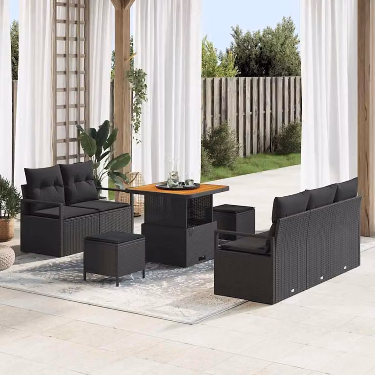 Maison Exclusive - Set da giardino composto da 8 pezzi, divano in rattan sintetico nero