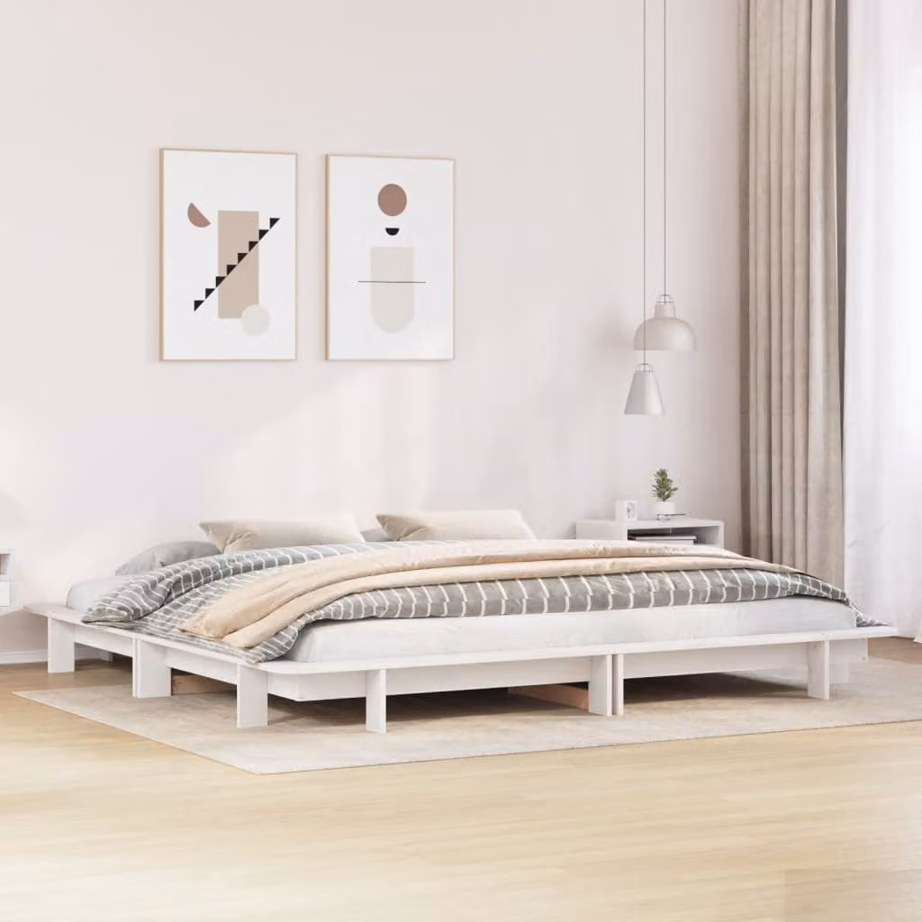 vidaXL Letto in Legno Massello di Pino Bianco con Doghe Rigide 160x200 cm