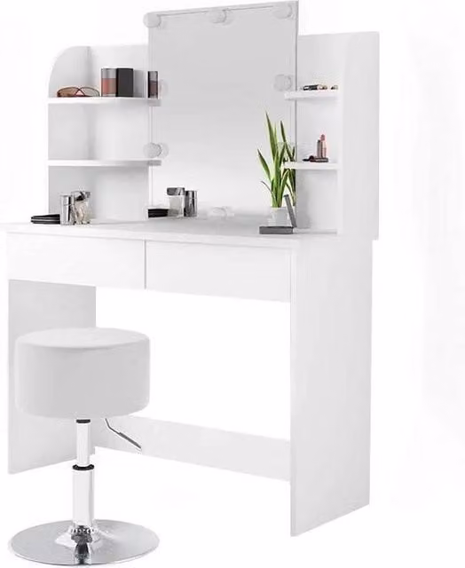 Tavolo da toeletta in vetro - Specchio con illuminazione LED - Con sgabello - Tavolo da toeletta per donne - 108 x 142 x 40 cm