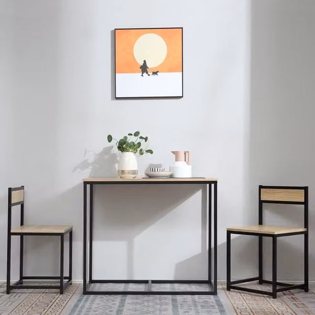 Set tavolo e sedie Mivray da 3 pezzi per 2 persone in stile industrial con piano in MDF laminato rovere e struttura in metallo nero