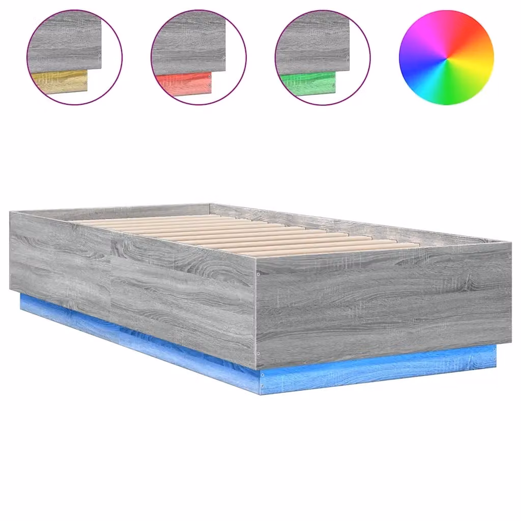 vidaXL Giroletto Moderno in Legno Multistrato Grigio con Luci LED e Porta USB L/P: 100 x 200 cm – 2