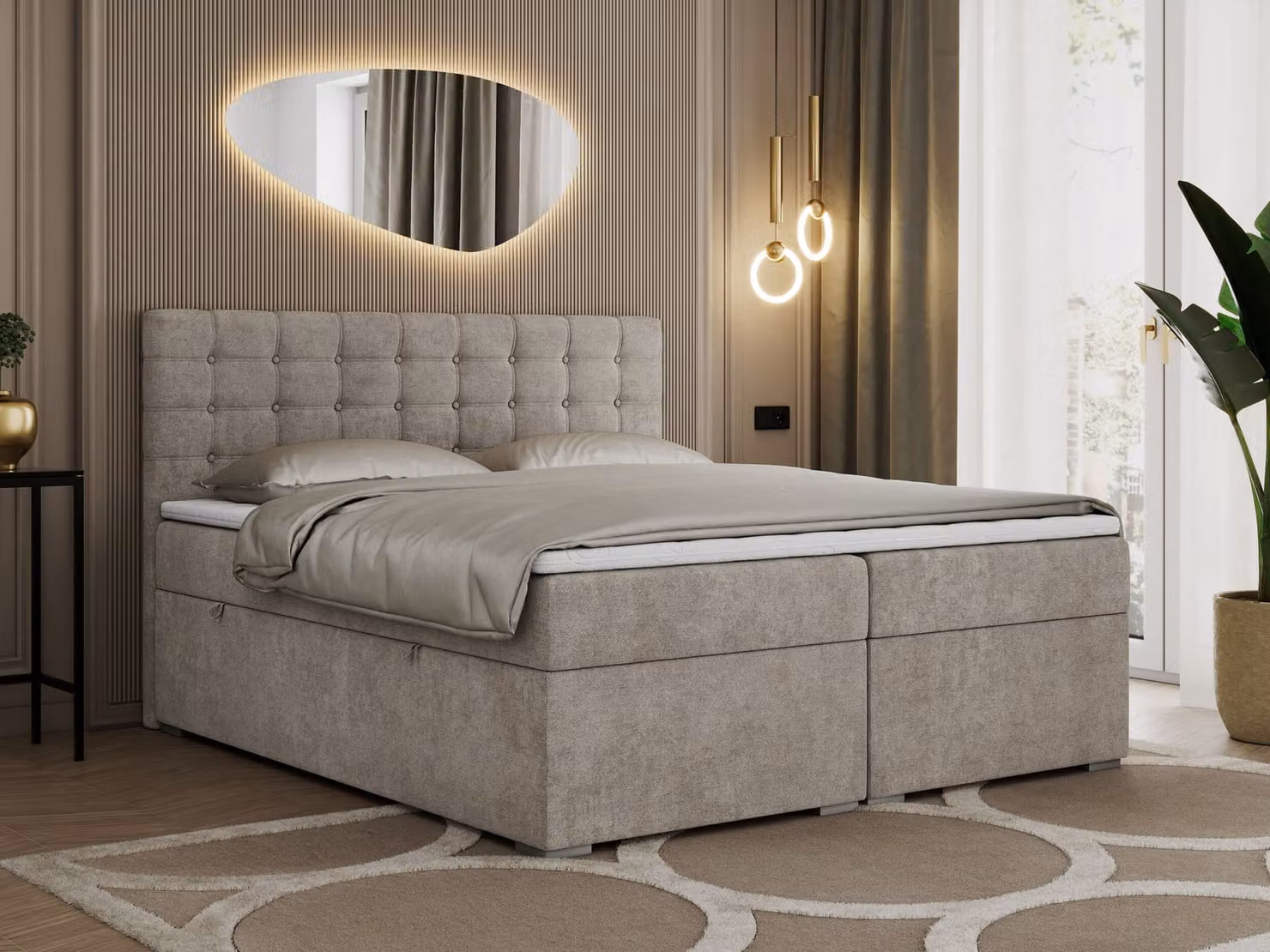 Letto boxspring 180x200 con contenitore, letto 180x200 con materasso e coprimaterasso - SUSAN - 180x200 - Beige - Struttura - H3