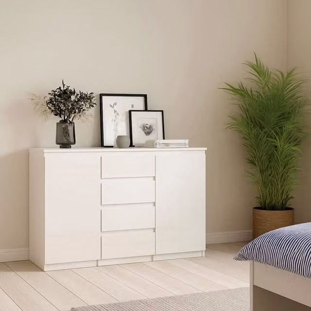 Credenza moderna DMORA Angelika in MDF bianco lucido L 120 x P 50 x H 90 cm