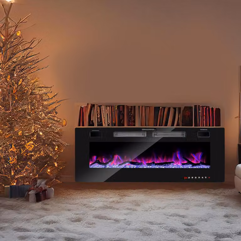 Ikodm, caminetto elettrico da parete da 50 pollici, 750/1500W, con app Wi-Fi, telecomando, timer e 12 colori di fiamma, ideale per il soggiorno