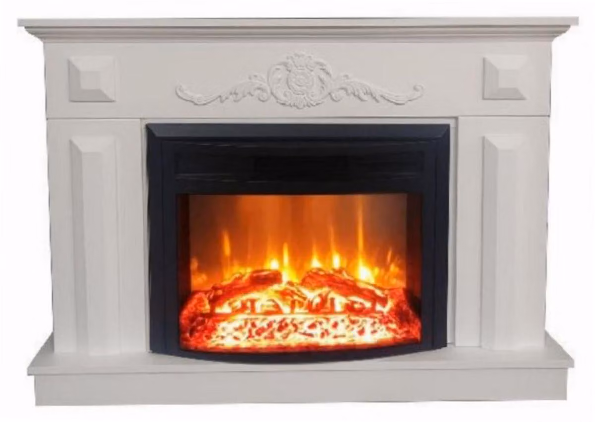 Casa Padrino Caminetto elettrico barocco bianco/nero 125 x 35 x h. 88 cm - Caminetto decorativo da salotto con telecomando - Mobili da salotto in stile barocco - Mobili barocchi - Caminetti elettrici barocchi