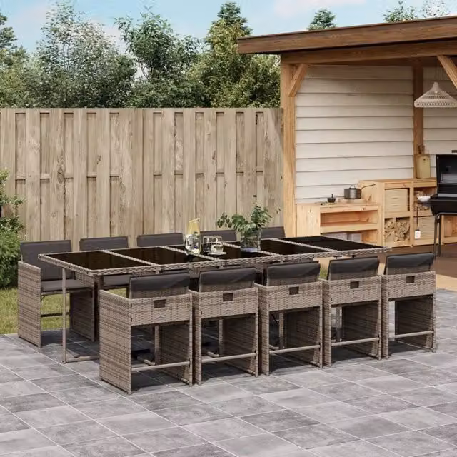 Set da Pranzo da Giardino 11pz con Cuscini in Polyrattan Grigio 3277879