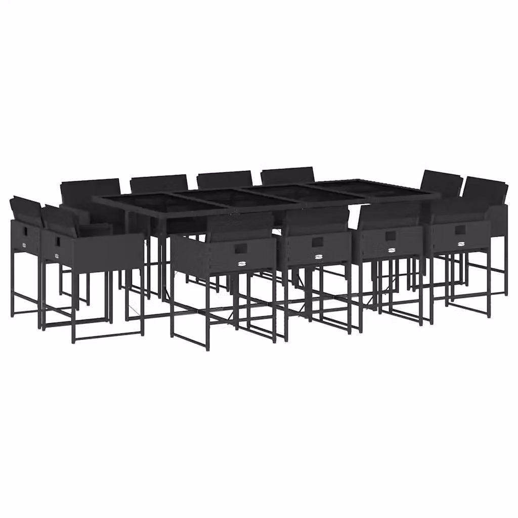 Set da pranzo da giardino vidaXL in polyrattan nero con cuscini e tavolo in vetro da 13 pezzi – 2