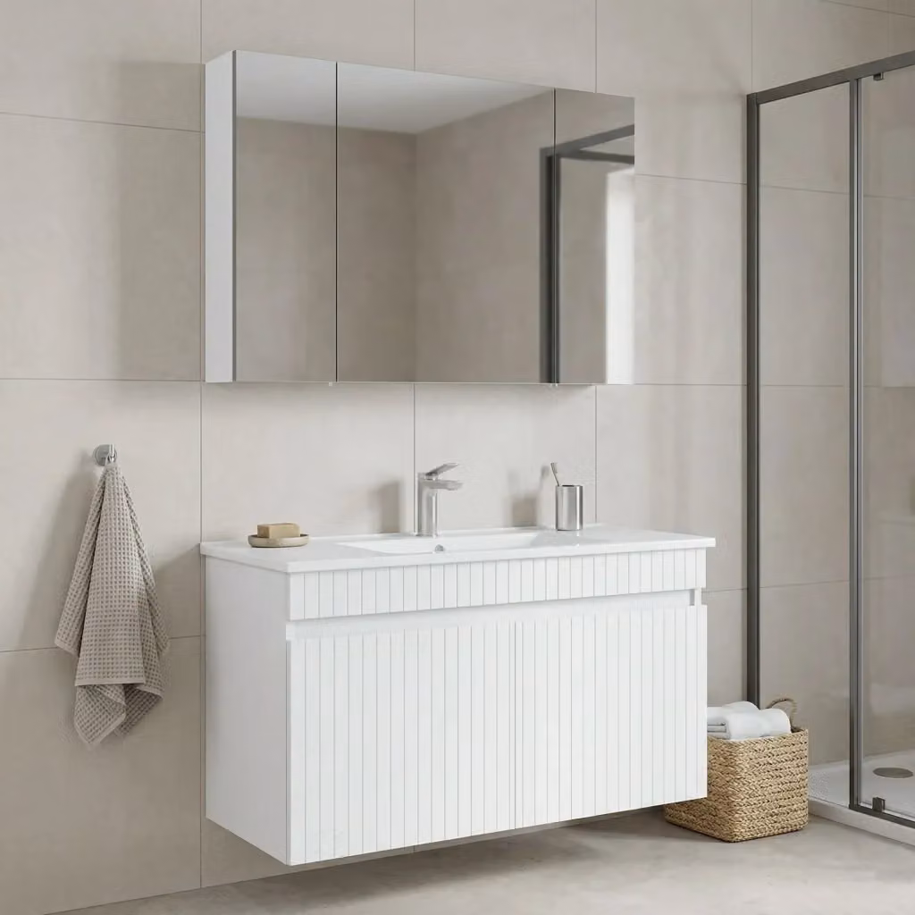 Set mobile lavabo con specchio Hanah Home Tivoli 100 in finitura bianco opaco, L 100 x P 45 x H 66 cm – 2