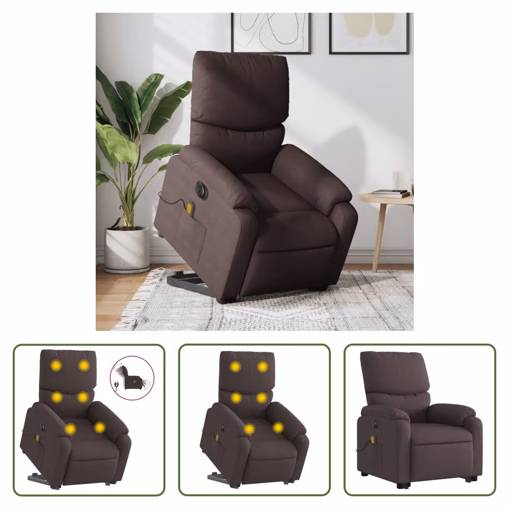 The Living Store Poltrona massaggiante elettrica con supporto in piedi Tessuto marrone scuro