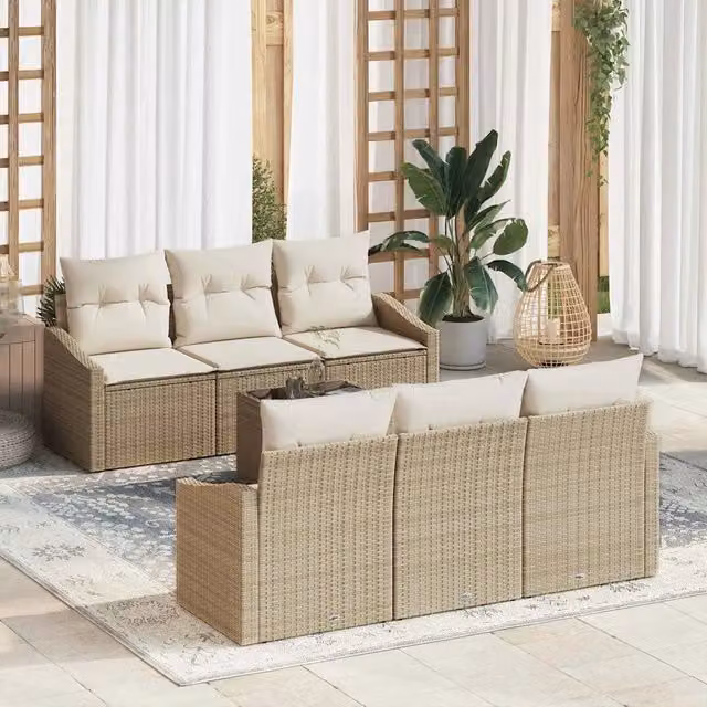 Set di divani 7 pz Beige e Crema polyrattan 3355280