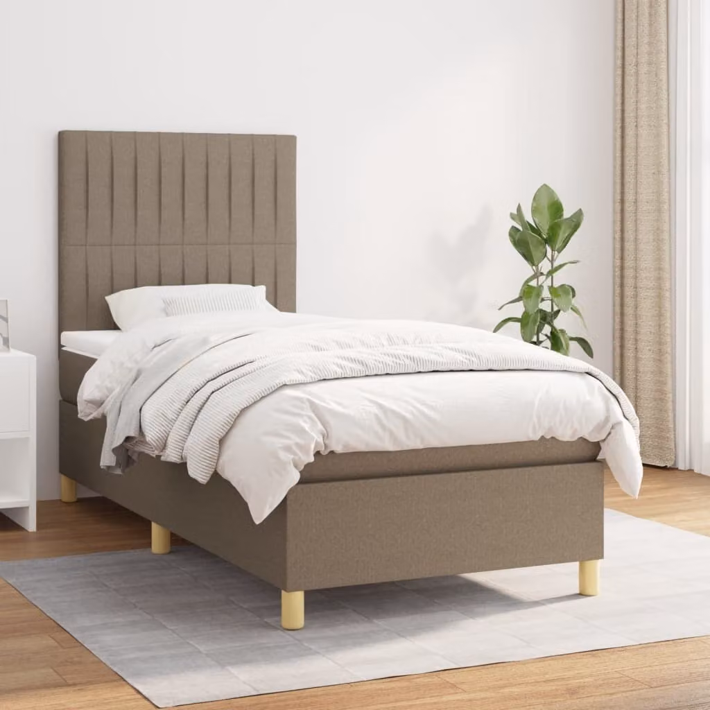 The Living Store Letto a molle con materasso Taupe 90x190 cm in tessuto