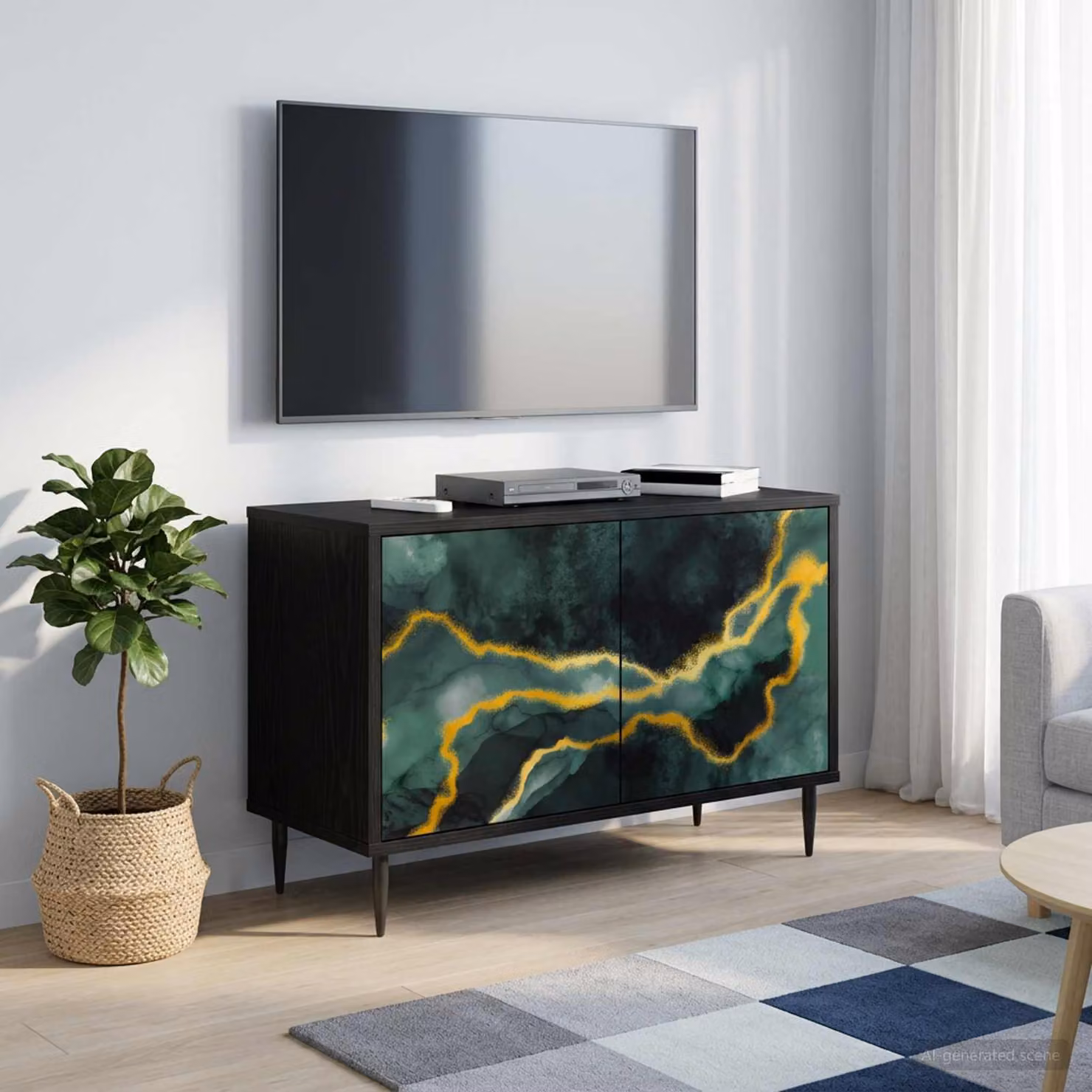Mobile TV vidaXL WIJHE in Rovere Nero con finitura opaca, L: 69 cm, P: 33 cm, H: 50,5 cm