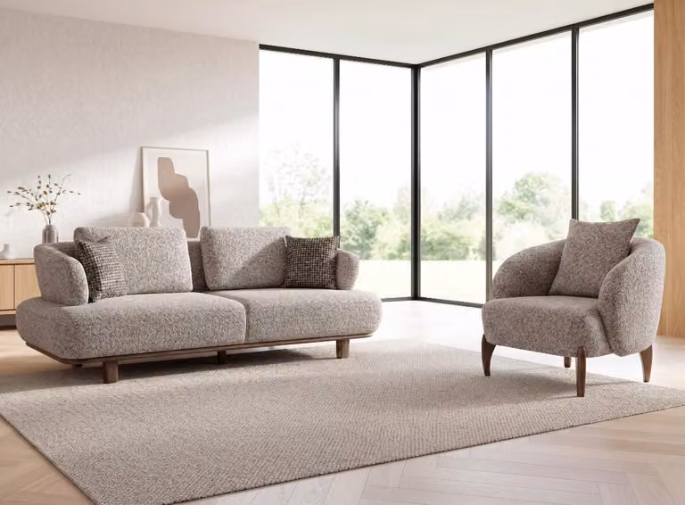 Divano componibile: 1 divano a 3 posti, 1 poltrona. Design moderno, colore grigio, elegante. Set di divani nuovo