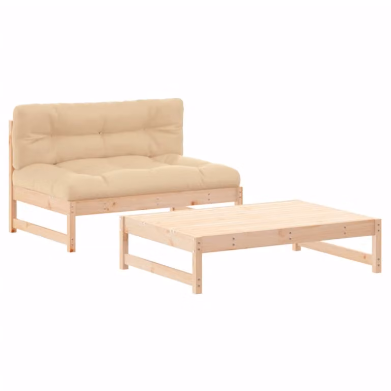 Set Divani da Giardino 2 pz con Cuscini in Legno Massello