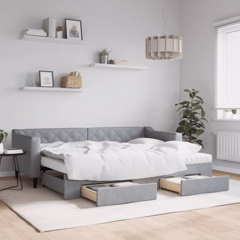 Maison Exclusive - Divano letto estraibile con cassetti, grigio chiaro, 80x200 cm, tessuto