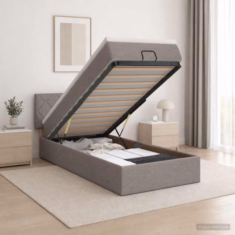 Letto ottomano con materasso vidaXL in tessuto beige e grigio, base a sollevamento, L 90 x P 200 cm