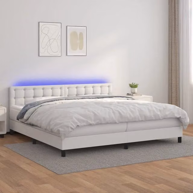 Letto con Giroletto a Molle, Materasso Ibrido e Illuminazione LED vidaXL, Bianco, L/P: 200 x 200 cm – 1