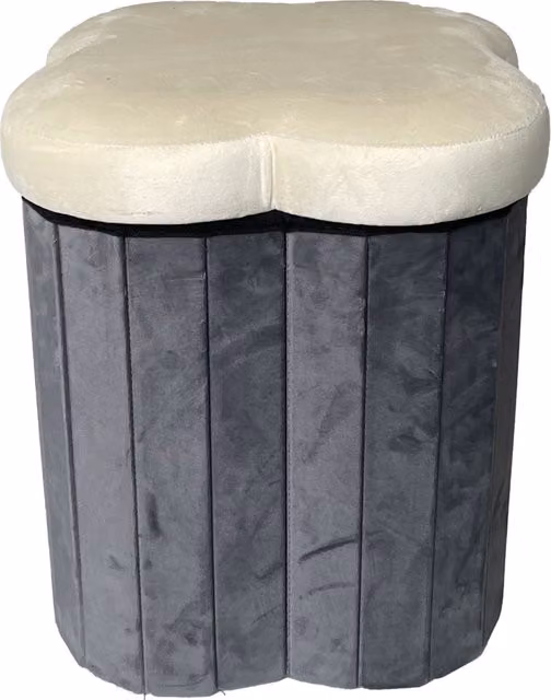 Pouf pieghevole in velluto con motivo floreale color crema, diametro 40 cm
