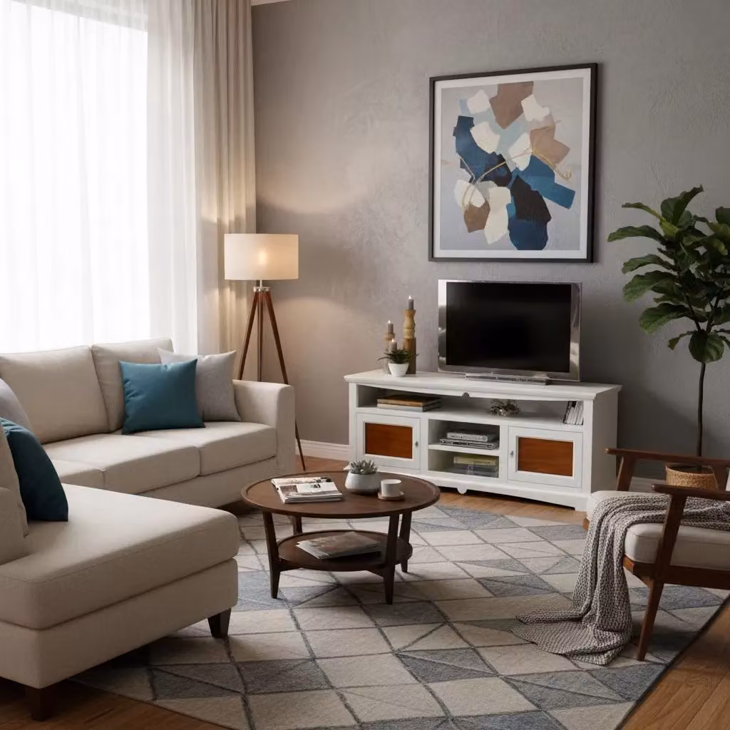 Mobile porta TV Goccia Mobili 2G in stile shabby chic, legno bianco e noce, L: 170 cm, P: 46 cm, H: 69 cm – 3