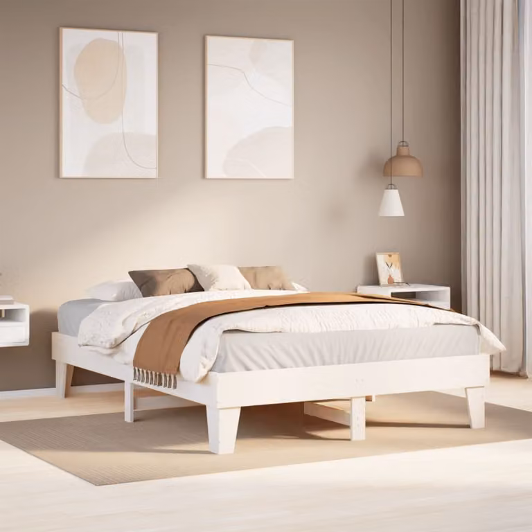 Letto singolo vidaXL in legno massello di pino bianco con doghe, L/P/H: 140 x 190 x 143,5 cm