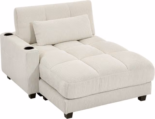 Divano Letto Trasformabile con Cuscini e Portabicchieri in Schiuma Bianco Crema Salvaspazio per Casa e Soggiorno