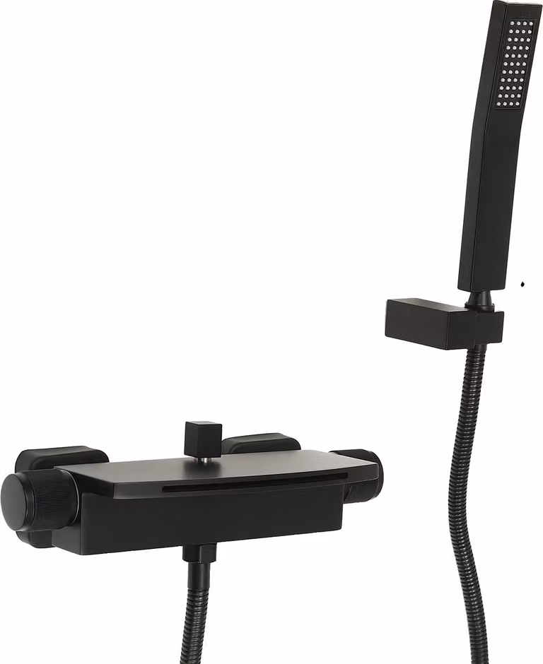 Miscelatore a parete per doccia a cascata, struttura in ottone resistente, tubo flessibile in acciaio inox da 1,5 m, nero